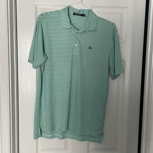 Over Under, green and white striped golf polo